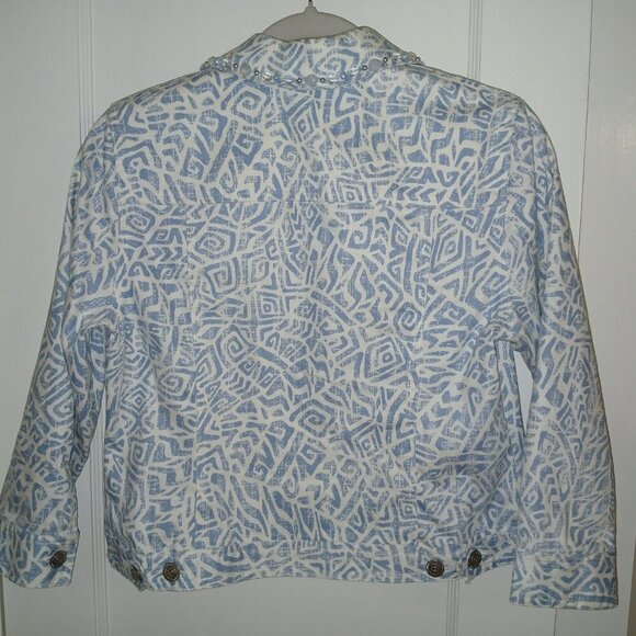 Ruby RD BLUE AND WHITE DENIM JACKET, JEWELED COLLAR, STRETCH, SIZE 6P - Picture 4 of 7